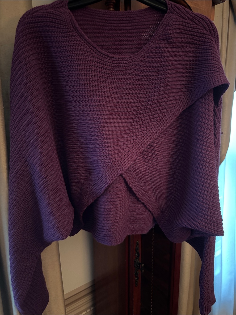 Women's Plum Knit Wrap Poncho Sweater